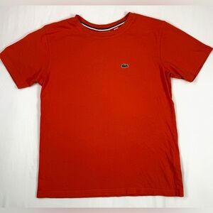 LACOSTE Boys' 100% Cotton Orange Crewneck Short Sleeve Logo T-Shirt Size 12
